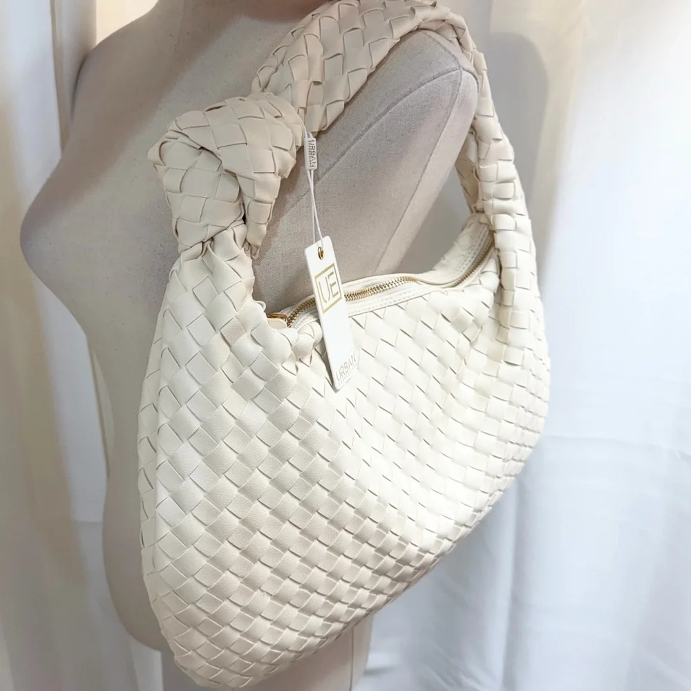 NWT Urban Expressions ‘Vanessa’ Woven Vegan Leather Hobo w/ Knot Handle Ivory